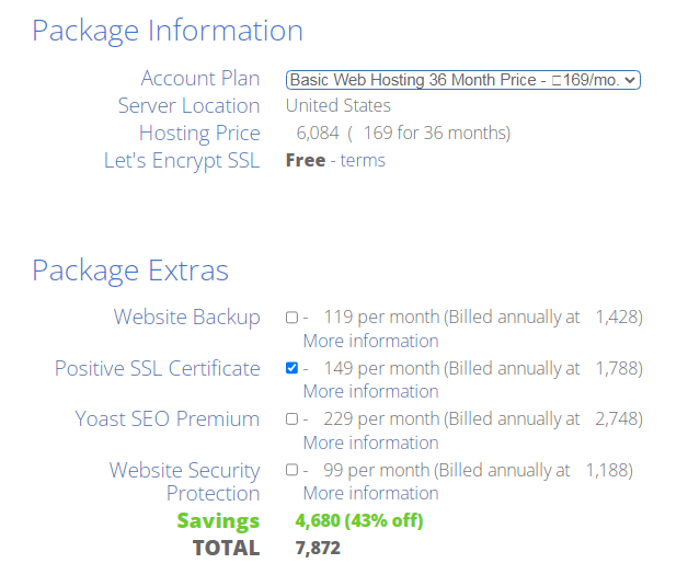 Bluehost India Package Information