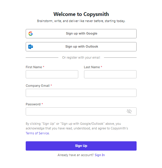Copysmith Signup Page