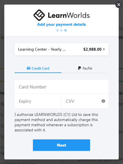 Learnworlds Payment Info