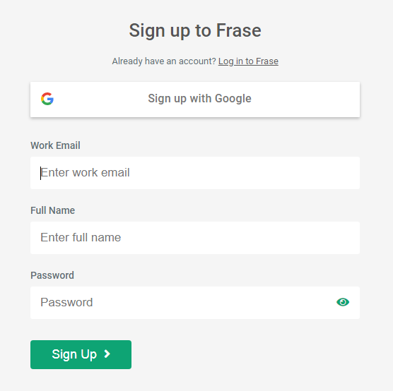 Frase Sign up Page