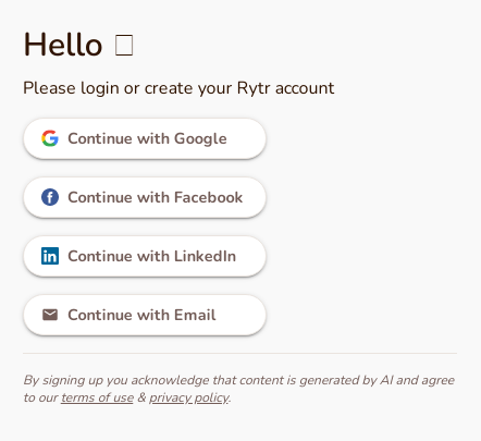 Rytr Signup Page