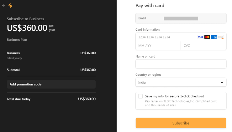 Simplified Checkout Page