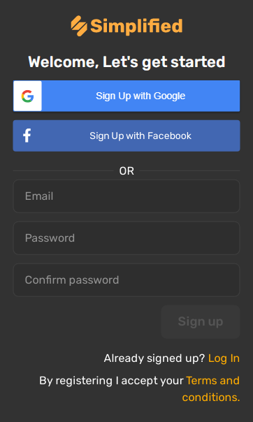 Simplified Signup Page
